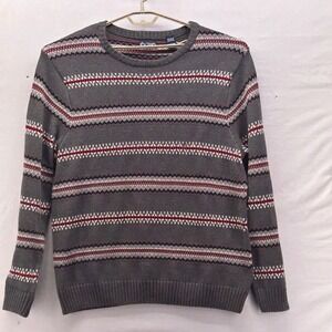 Chaps Fair Isle Birdseye Knit Sweater Gray XL